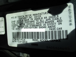 2003 TOYOTA CAMRY SE METALLIC GREEN 2.4L AT Z16257